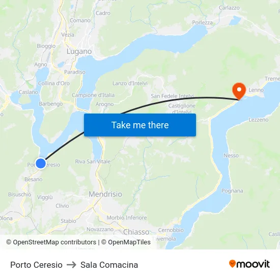 Porto Ceresio to Sala Comacina map