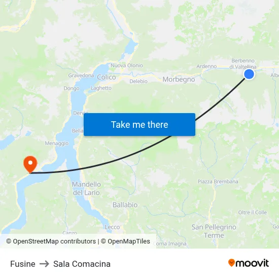 Fusine to Sala Comacina map