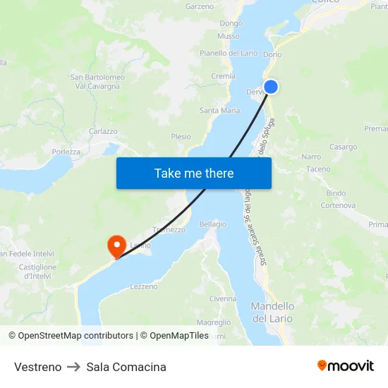Vestreno to Sala Comacina map