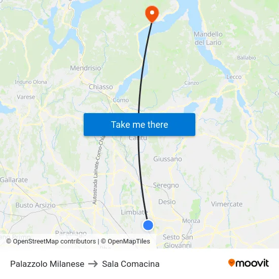 Palazzolo Milanese to Sala Comacina map