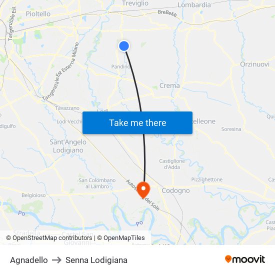 Agnadello to Senna Lodigiana map