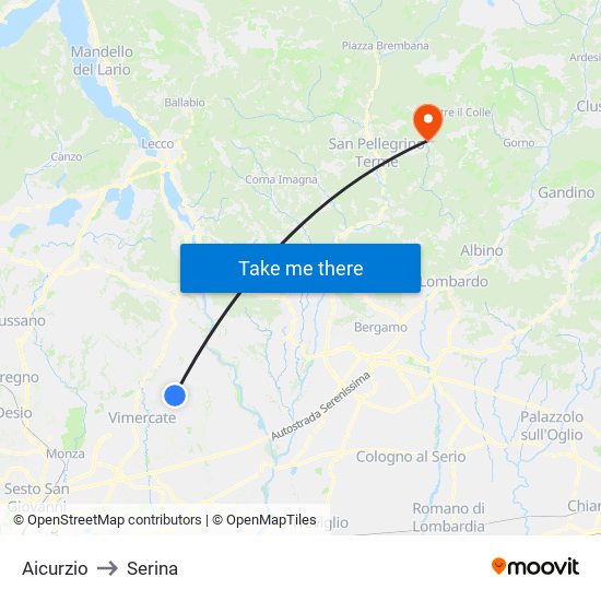Aicurzio to Serina map
