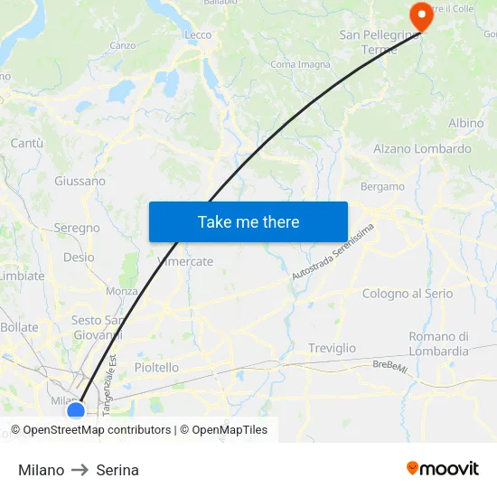 Milano to Serina map