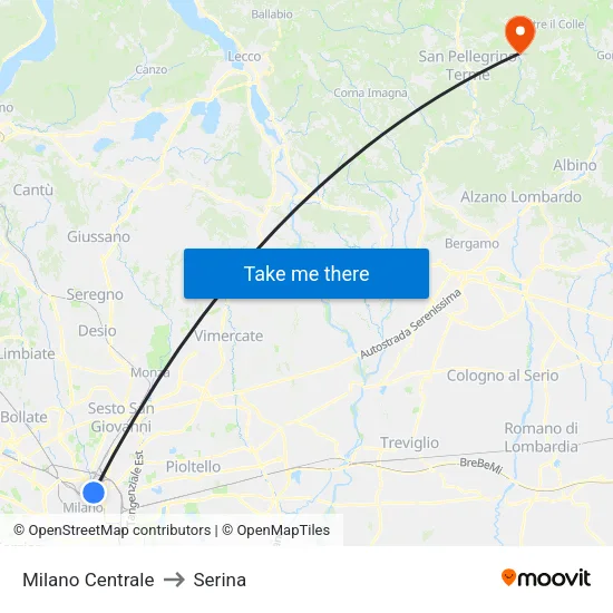 Milan Central to Serina map