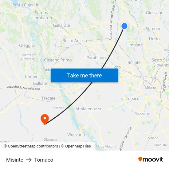 Misinto to Tornaco map