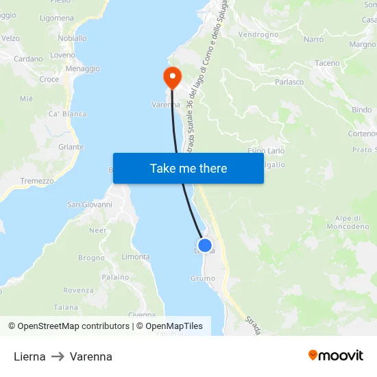 Lierna to Varenna map