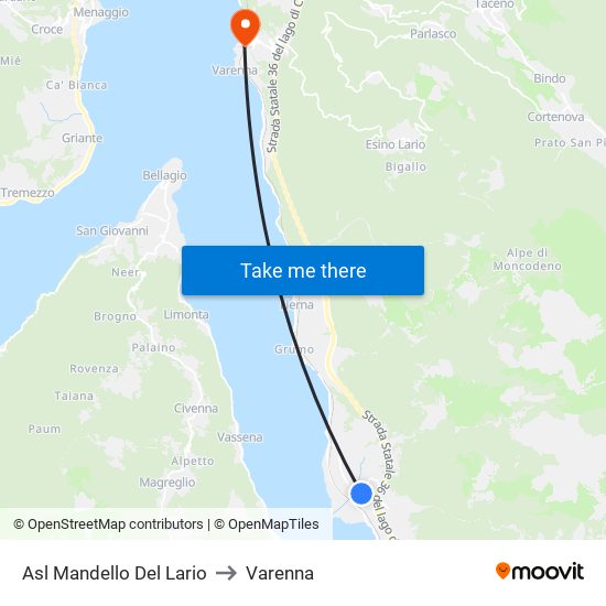 Asl Mandello Del Lario to Varenna map