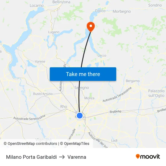 Milano Porta Garibaldi to Varenna map