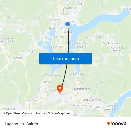 Lugano to Saltrio map