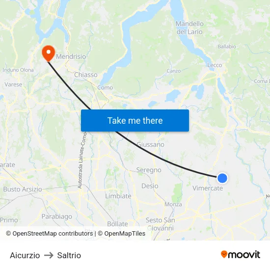 Aicurzio to Saltrio map