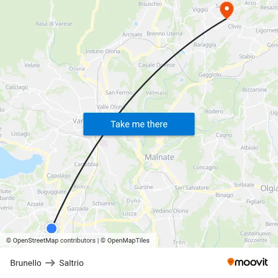 Brunello to Saltrio map