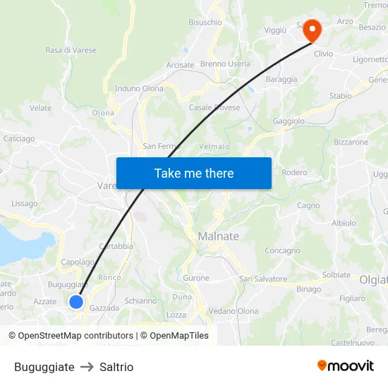 Buguggiate to Saltrio map