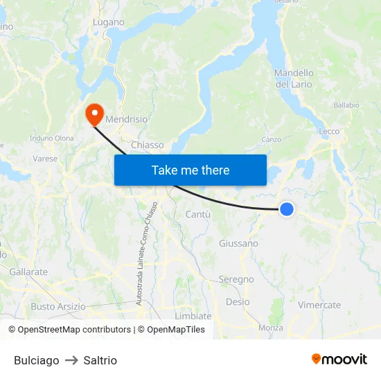 Bulciago to Saltrio map