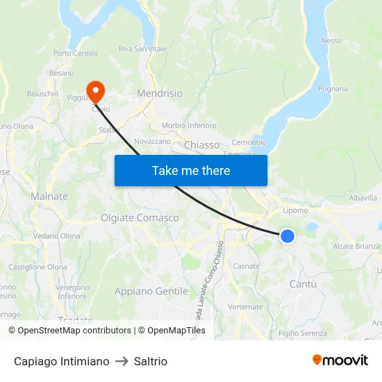 Capiago Intimiano to Saltrio map