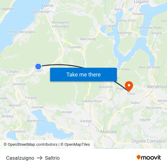 Casalzuigno to Saltrio map
