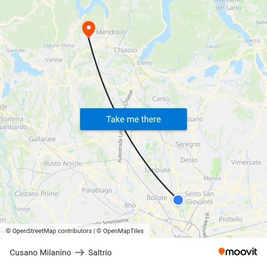 Cusano Milanino to Saltrio map