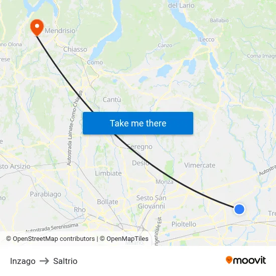 Inzago to Saltrio map