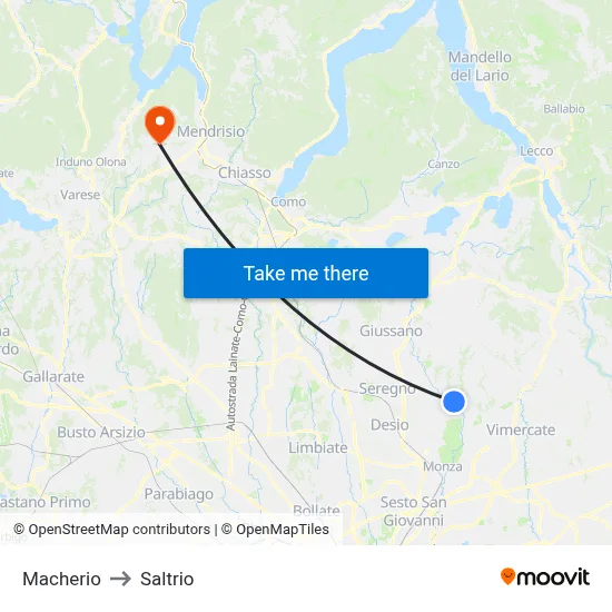 Macherio to Saltrio map