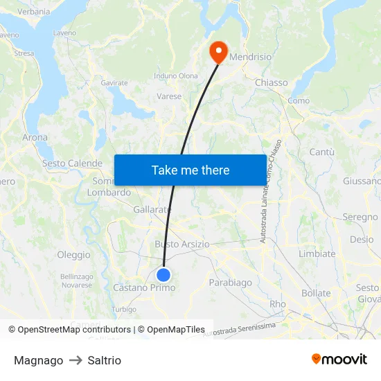 Magnago to Saltrio map
