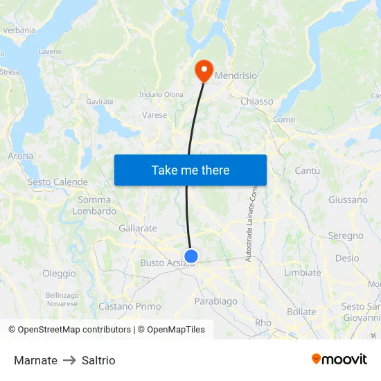 Marnate to Saltrio map