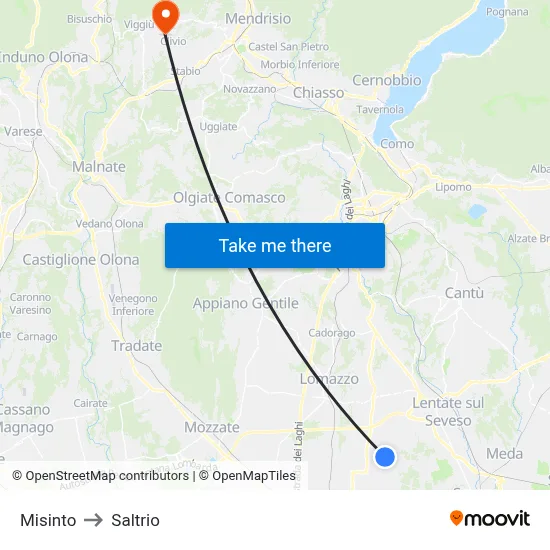 Misinto to Saltrio map