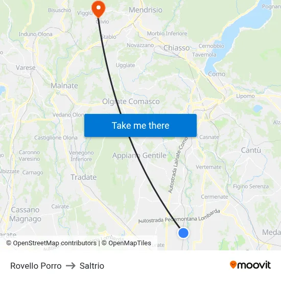 Rovello Porro to Saltrio map