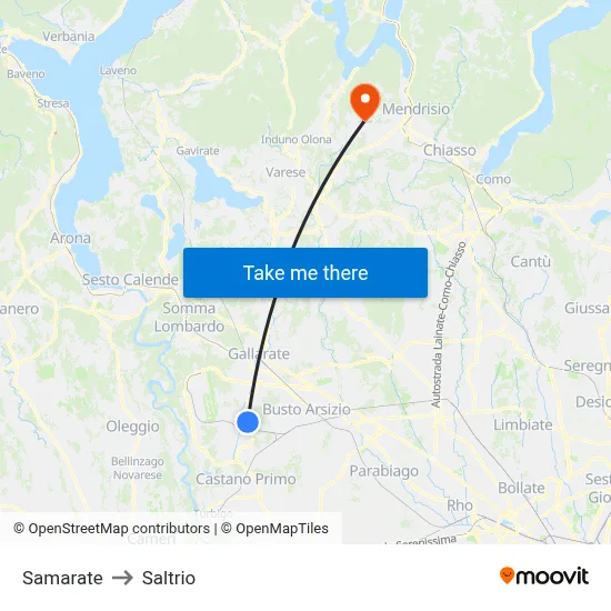 Samarate to Saltrio map