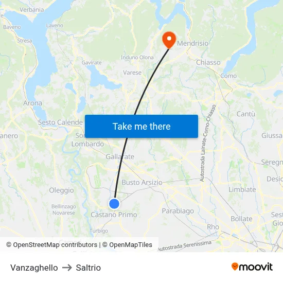 Vanzaghello to Saltrio map