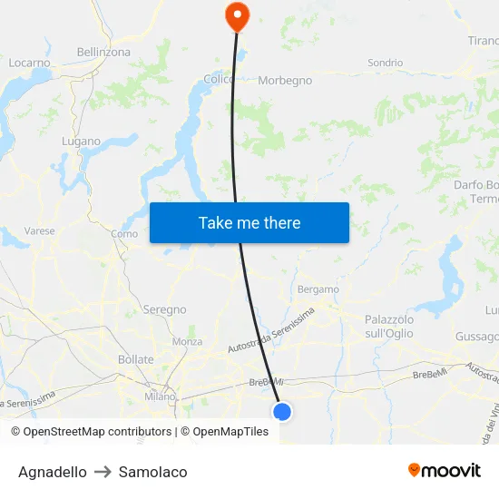 Agnadello to Samolaco map