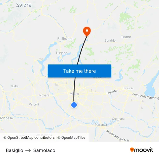 Basiglio to Samolaco map