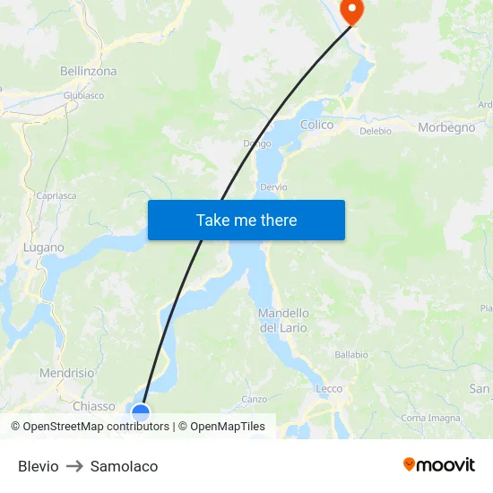 Blevio to Samolaco map