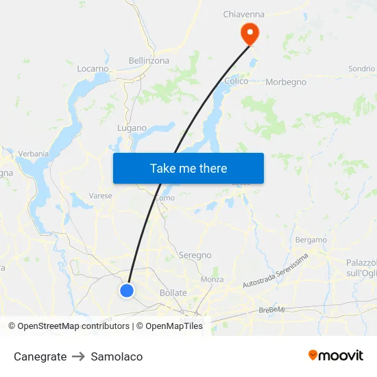 Canegrate to Samolaco map
