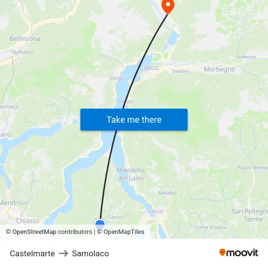 Castelmarte to Samolaco map