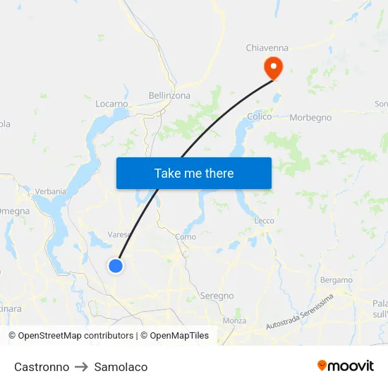 Castronno to Samolaco map