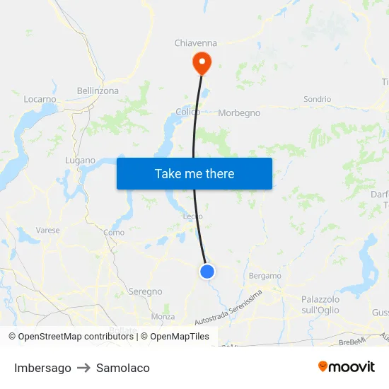 Imbersago to Samolaco map
