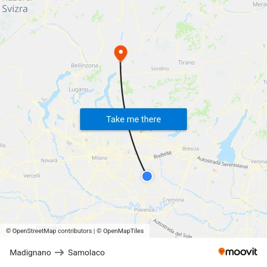 Madignano to Samolaco map