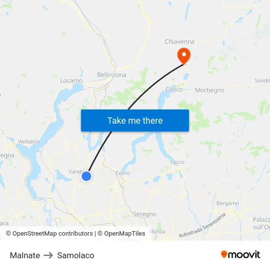 Malnate to Samolaco map