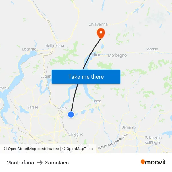 Montorfano to Samolaco map
