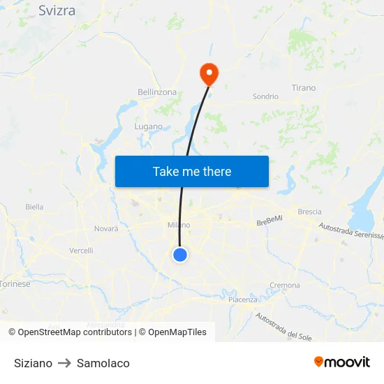 Siziano to Samolaco map