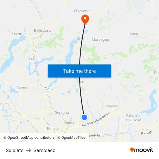 Sulbiate to Samolaco map