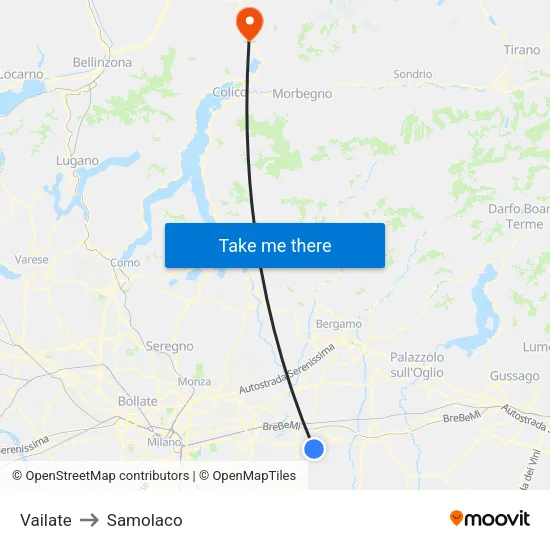 Vailate to Samolaco map