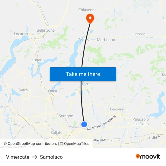 Vimercate to Samolaco map
