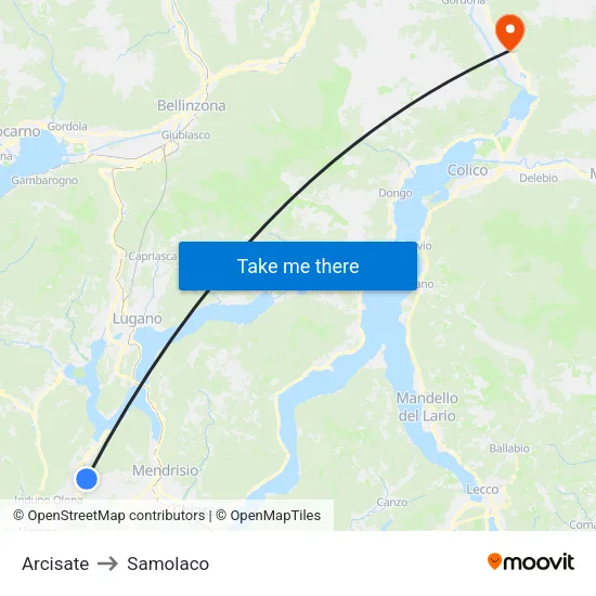 Arcisate to Samolaco map