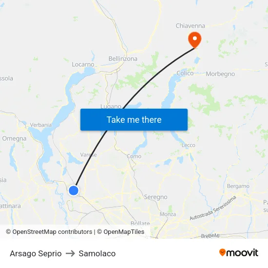 Arsago Seprio to Samolaco map