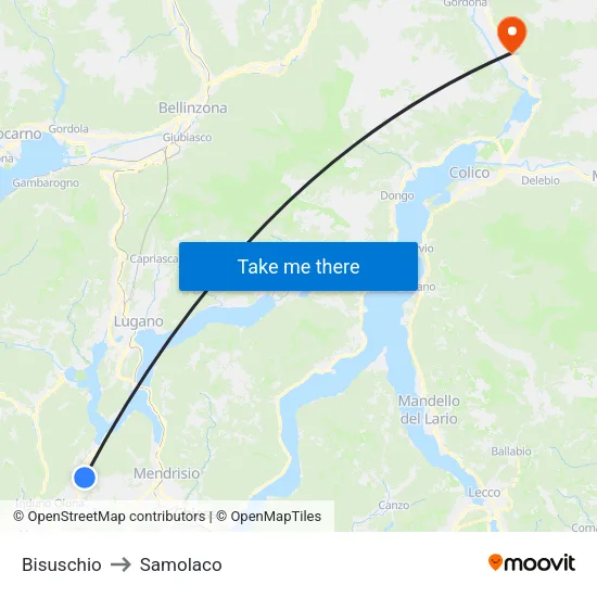 Bisuschio to Samolaco map