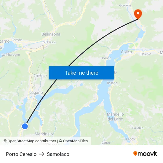 Porto Ceresio to Samolaco map