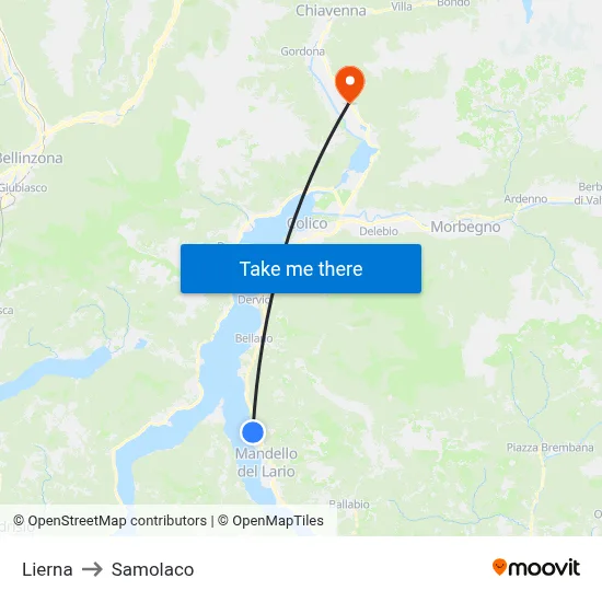 Lierna to Samolaco map