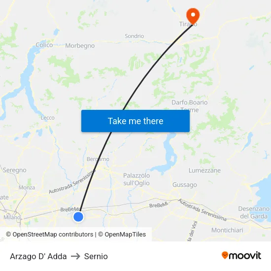 Arzago d'Adda to Sernio map