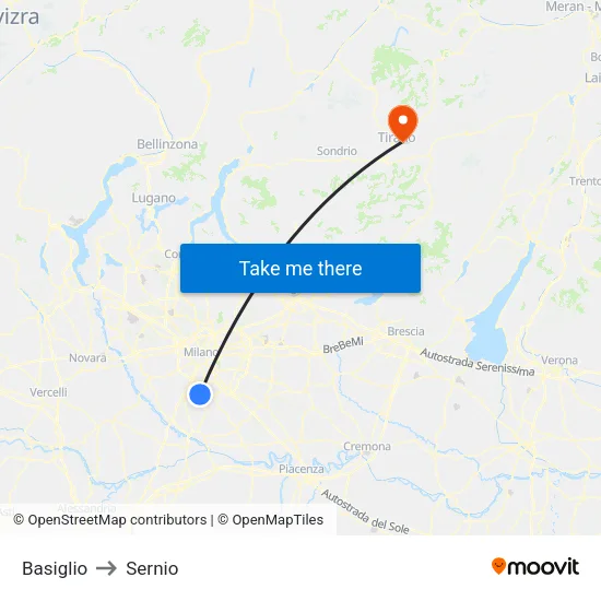 Basiglio to Sernio map
