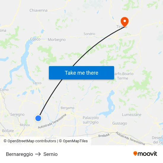 Bernareggio to Sernio map